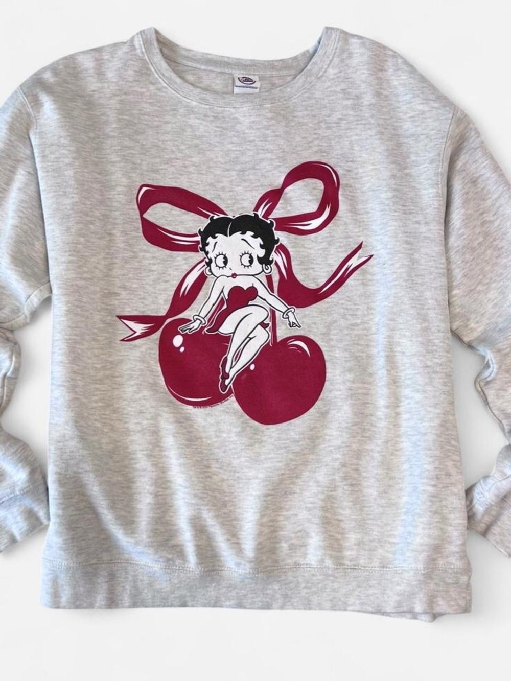 Women's Gray Sweatshirt with Betty Boop Cherry Graphic